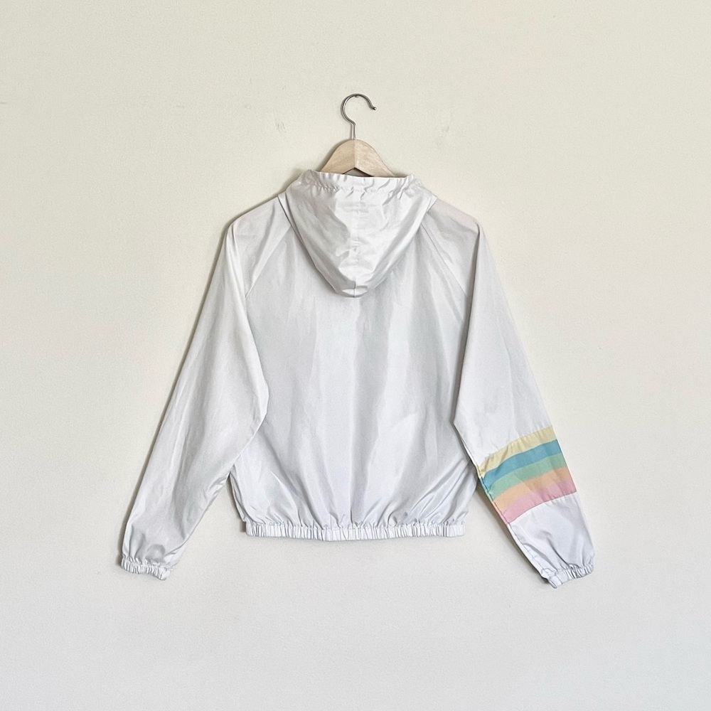 Twain Retro Rainbow Pastel White Zip Up Windbreaker Jacket Women’s Medium - Picture 6 of 10